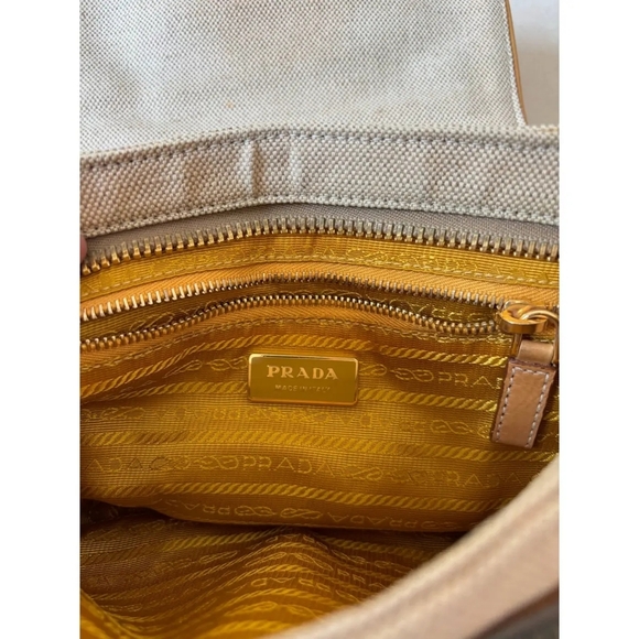 Vintage PRADA Multi‑Pocket Camel Leather & Canvas Shoulder Bag – Grade A‑ - Picture 6 of 6